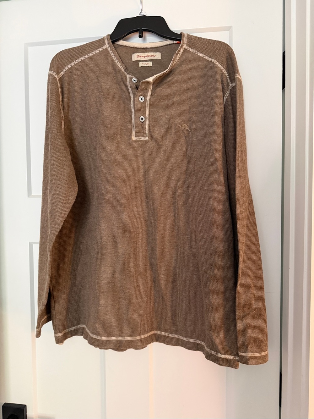TOMMY BAHAMA Brown Long-Sleeve Henley Shirt-Size XL
